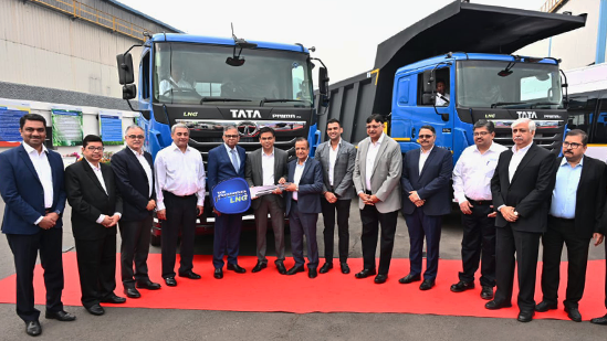 Tata Steel EV steel partnership event with trucks