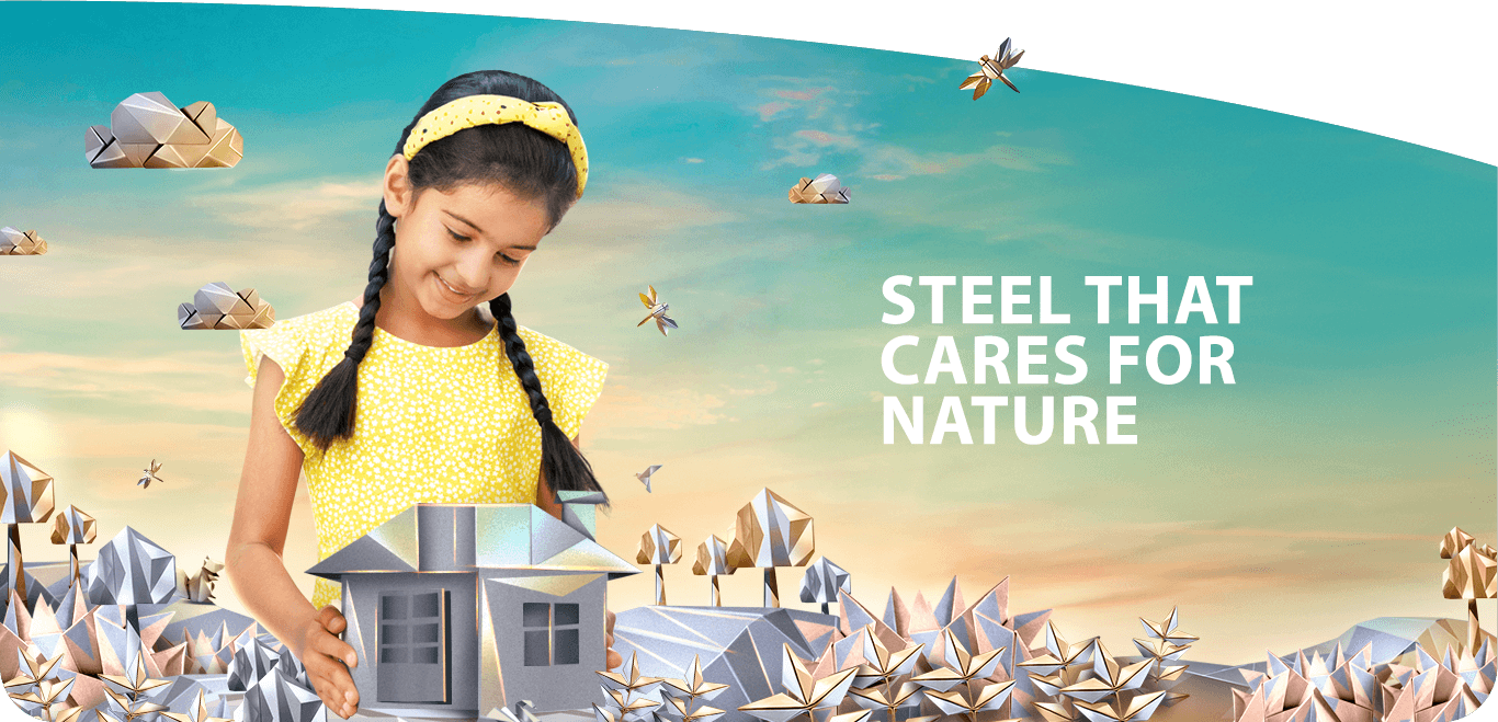 Girl holding a steel object in Tata Steel 'Steel That Cares for Nature' scene
