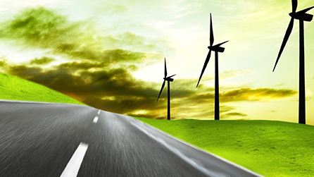 Wind turbines beside a road, Tata Steel renewables